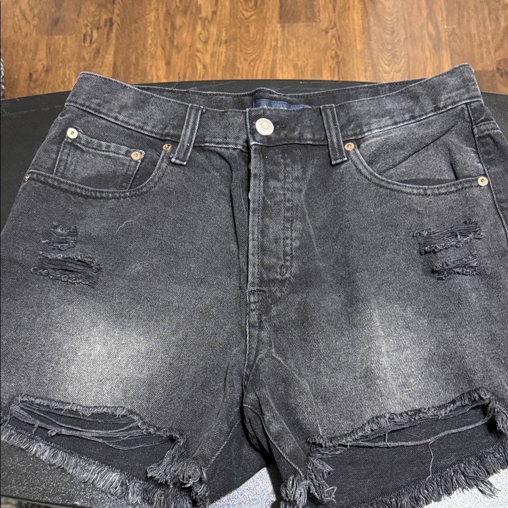 Aeropostale 90s High Rise Cut-off Charcoal Distressed Jean Shorts Size 10
